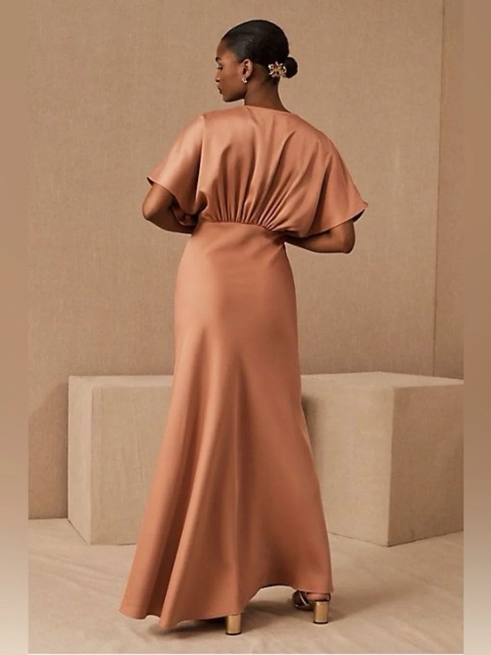 Anthropologie BHLDN Leila Satin Charmeuse Maxi Dress Size 2 In Dusty Rose - Picture 2 of 12